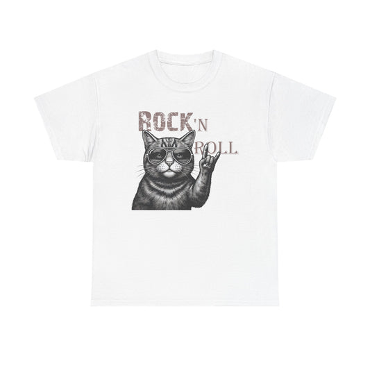 Rock 'N Roll Cat T-Shirt — Retro Cat Making Rock Hand Sign Tee