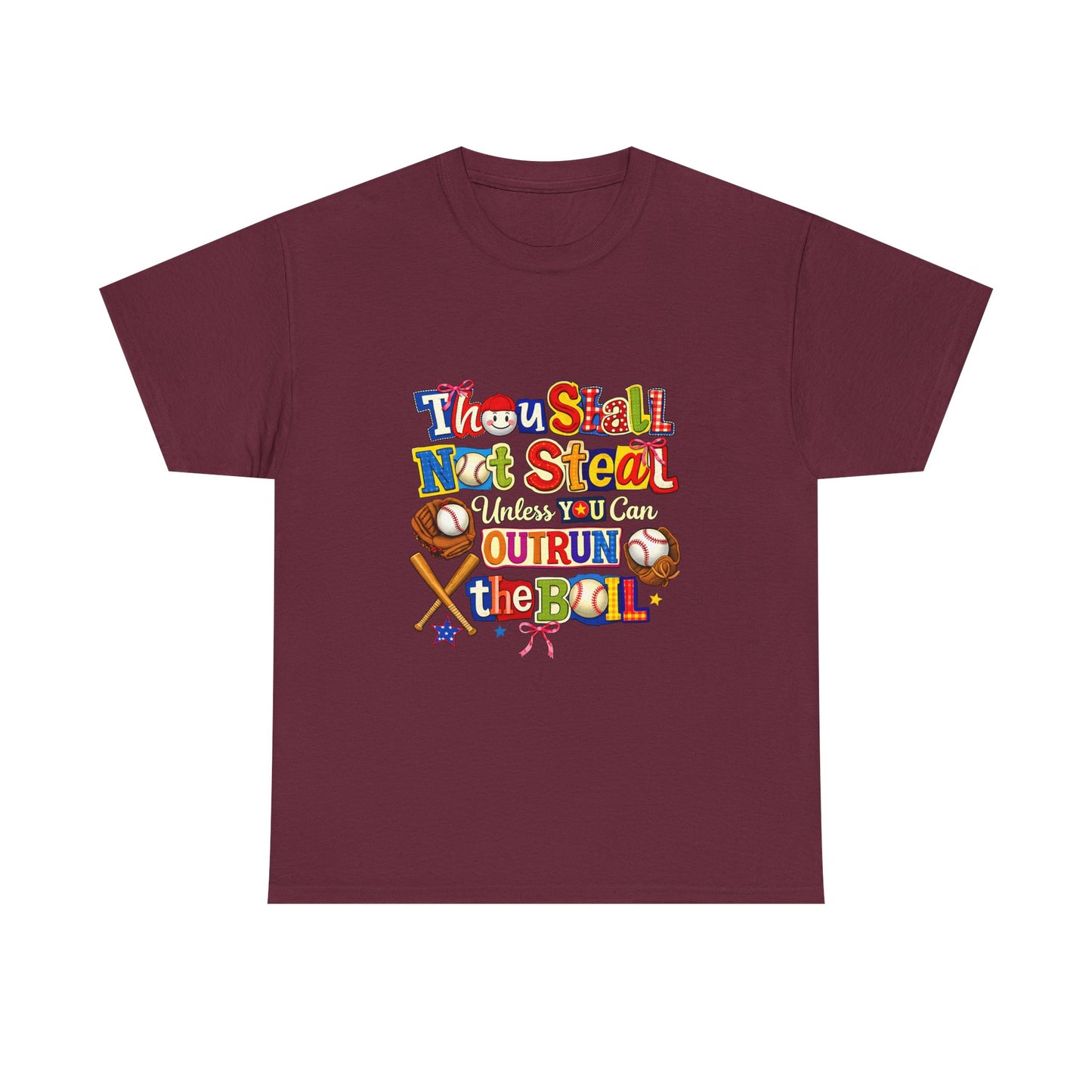 Baseball Mom/Coach T-Shirt – "Thou Shall Not Steal Unless You Can Outrun The Ball" Colorful Sports Tee