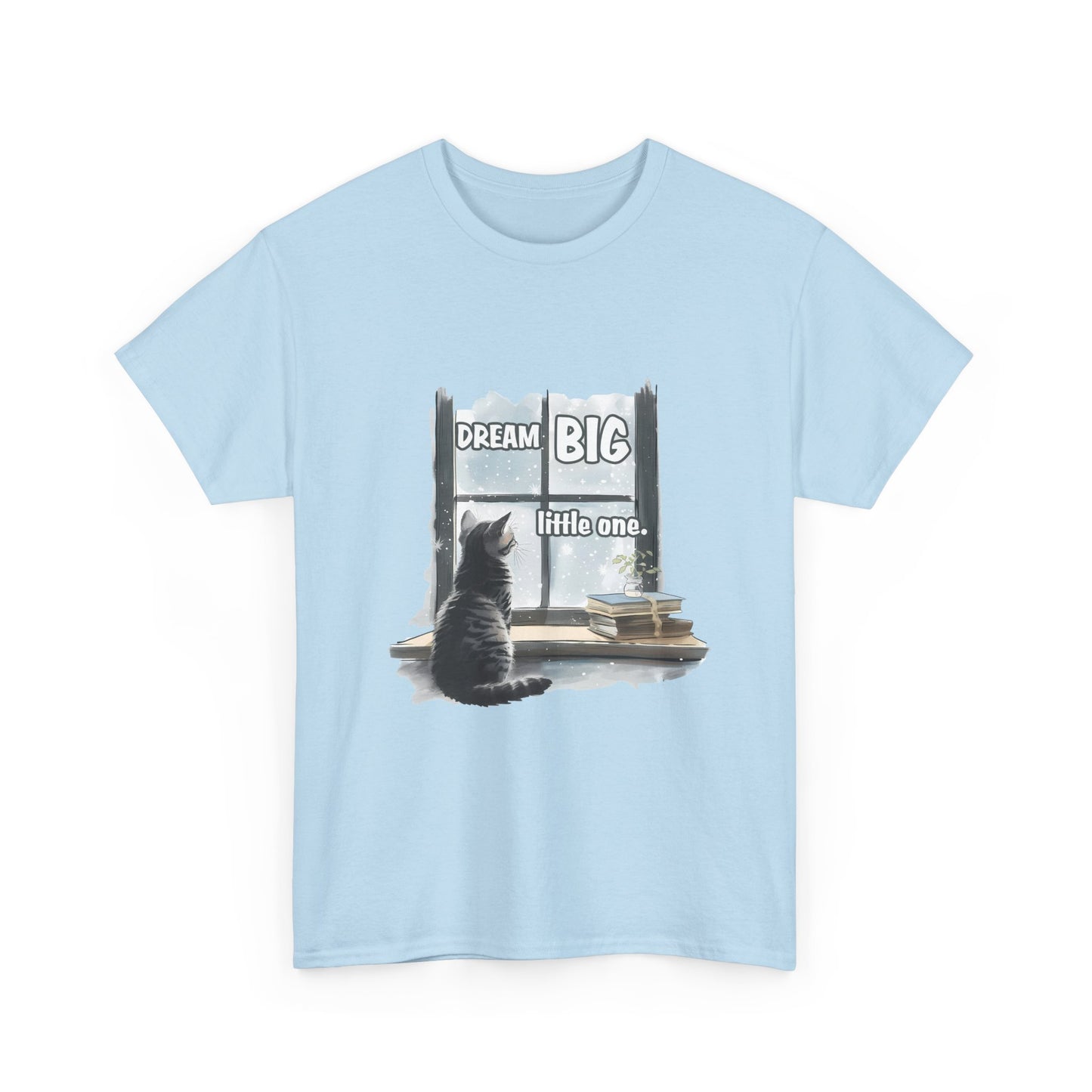 Dream Big Little One T‑Shirt — Cat at Window Inspirational Kids Tee