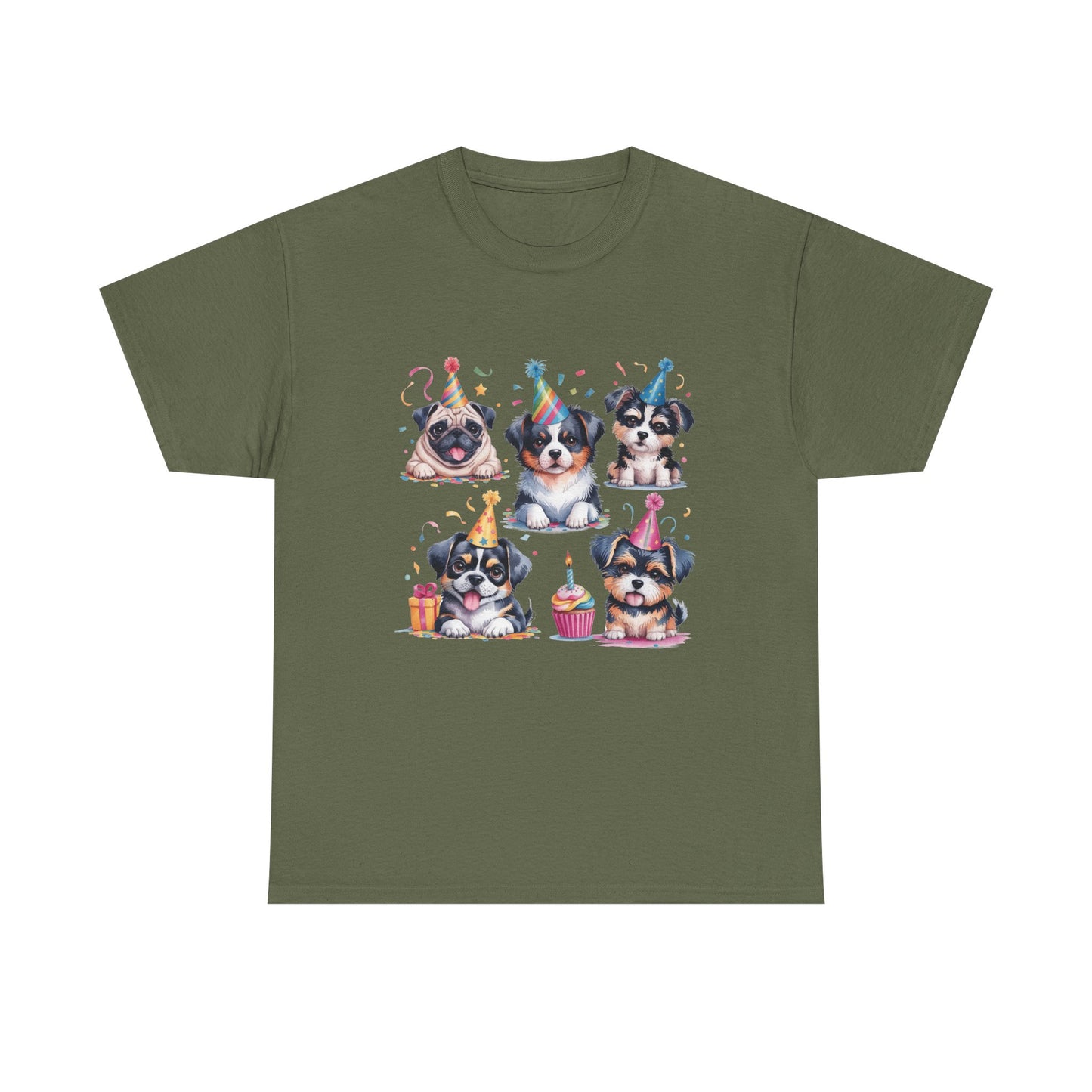 Birthday Puppies T‑Shirt — Cute Party Dogs with Cupcakes