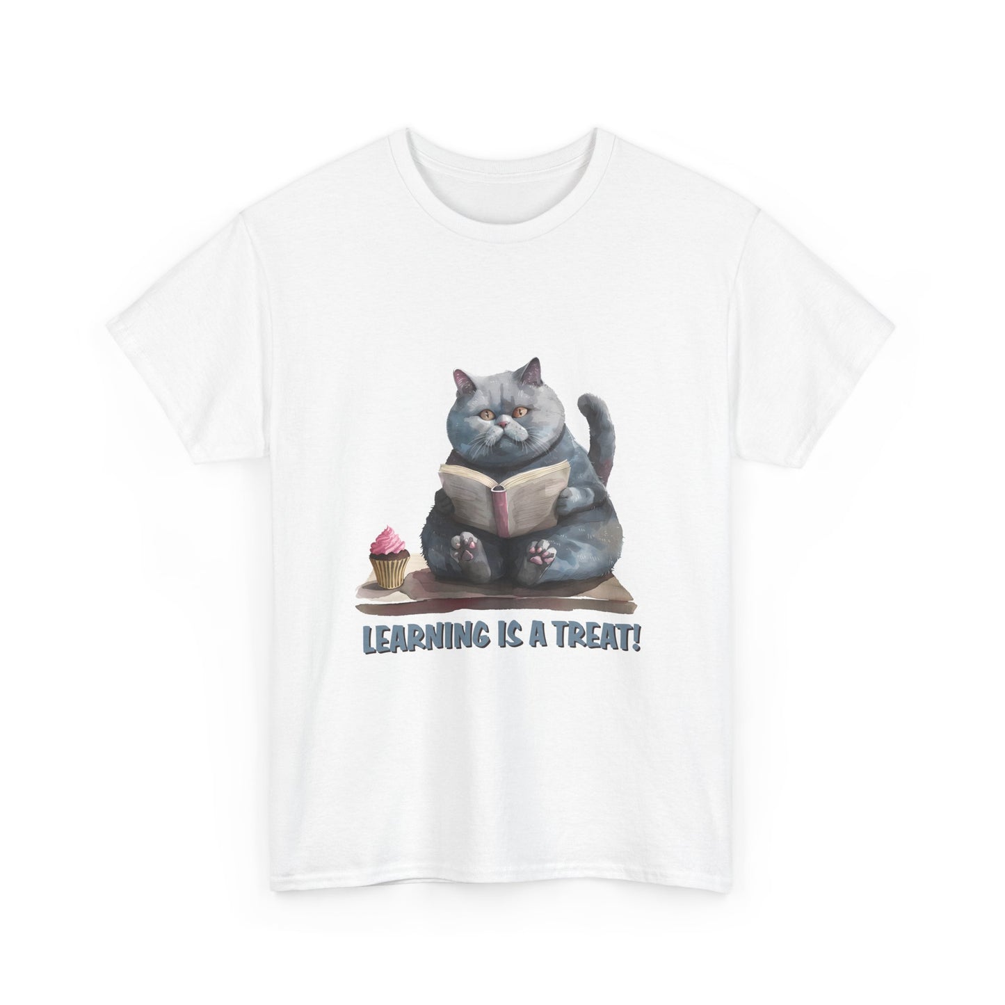 Cat Reading T-Shirt — "Learning Is a Treat" Cute Book Lover Tee