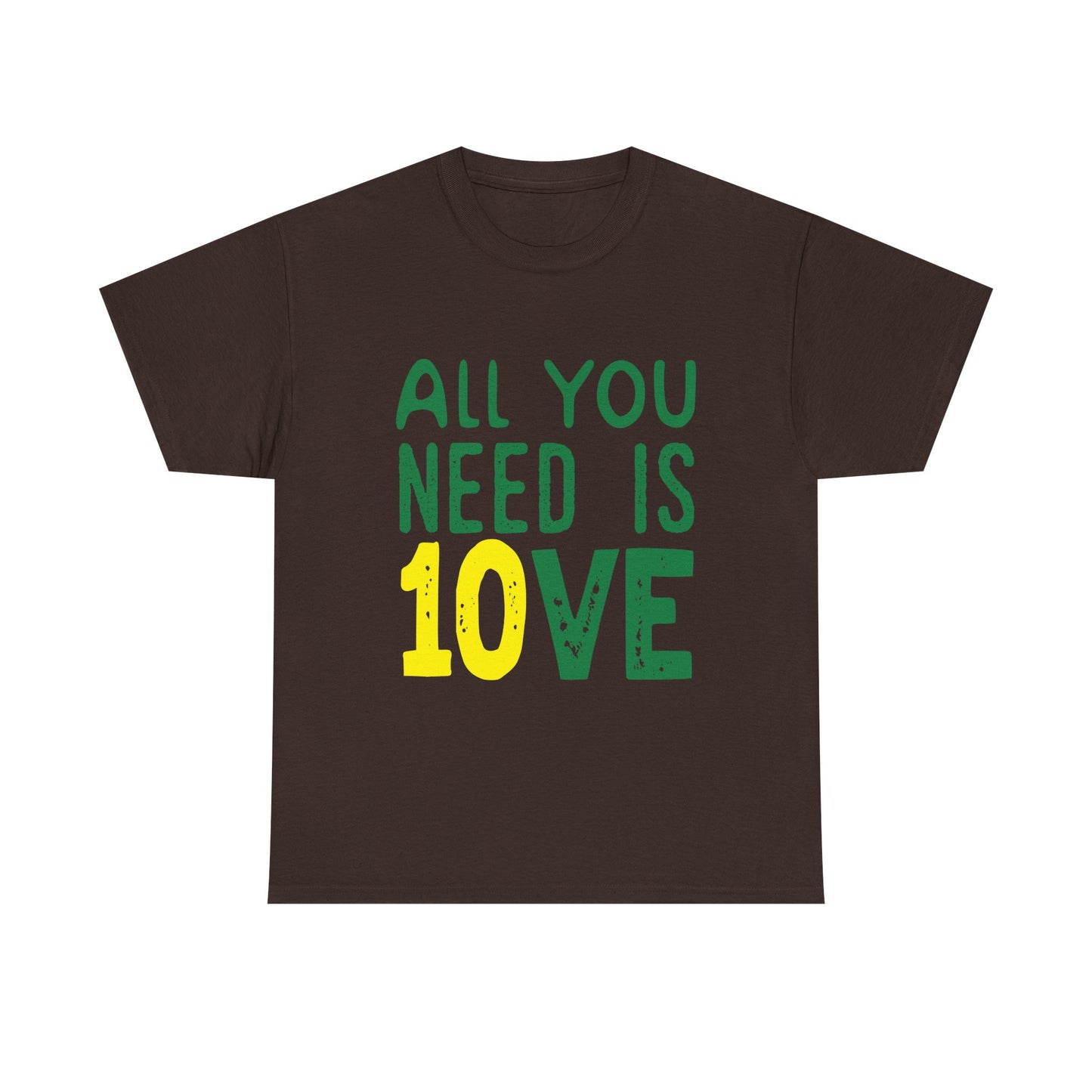 T-Shirt — "All You Need Is 10VE" Retro Green & Yellow Love Tee
