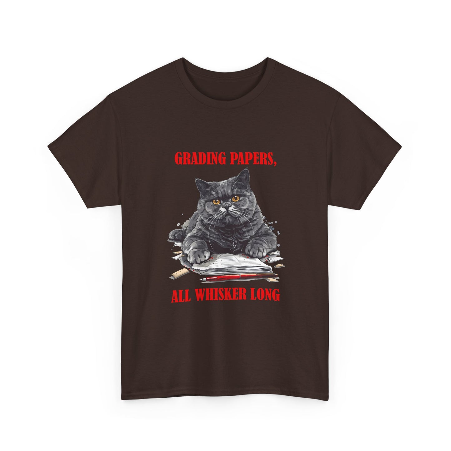 Teacher Cat T-Shirt — "Grading Papers, All Whisker Long" Funny Teacher Gift