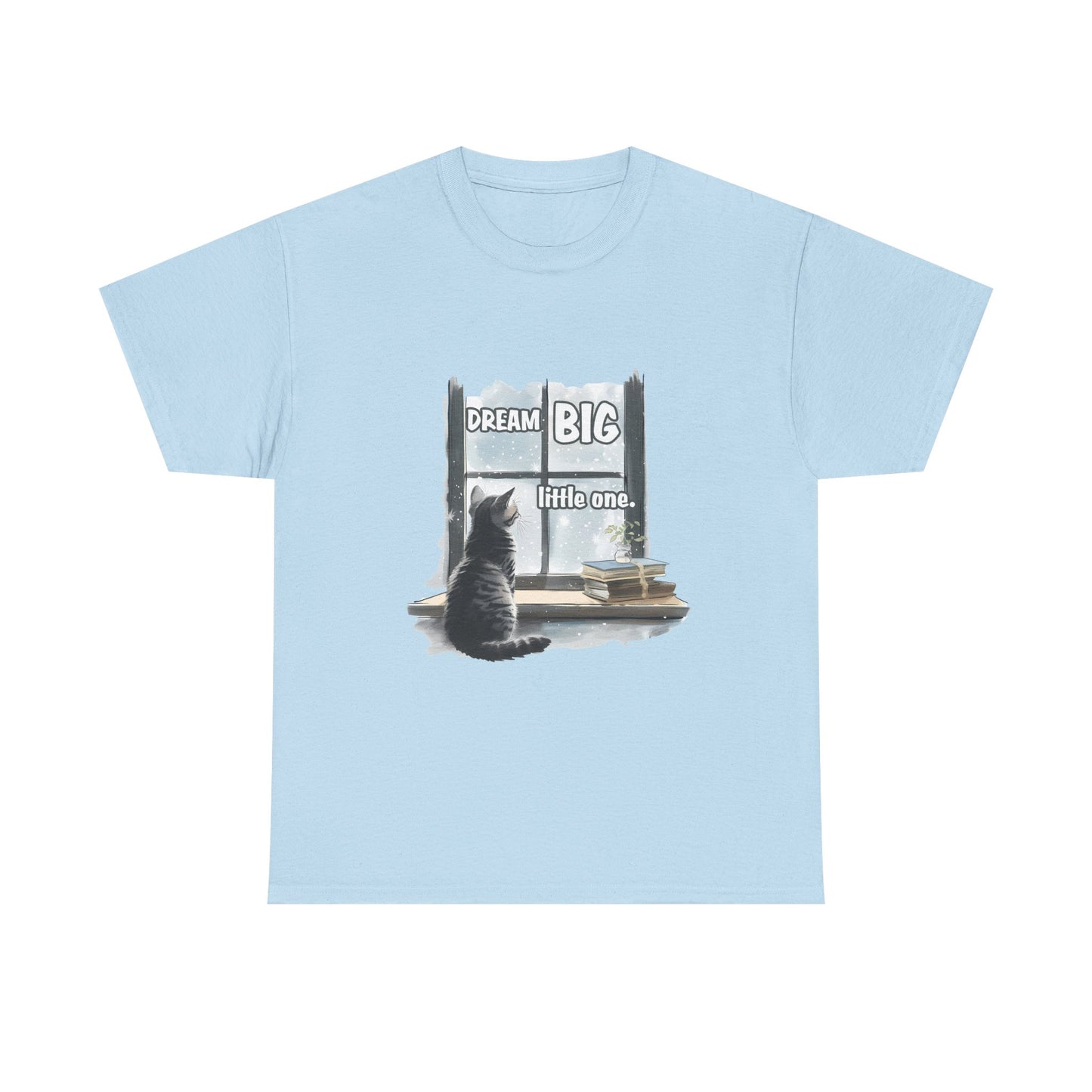 Dream Big Little One T‑Shirt — Cat at Window Inspirational Kids Tee