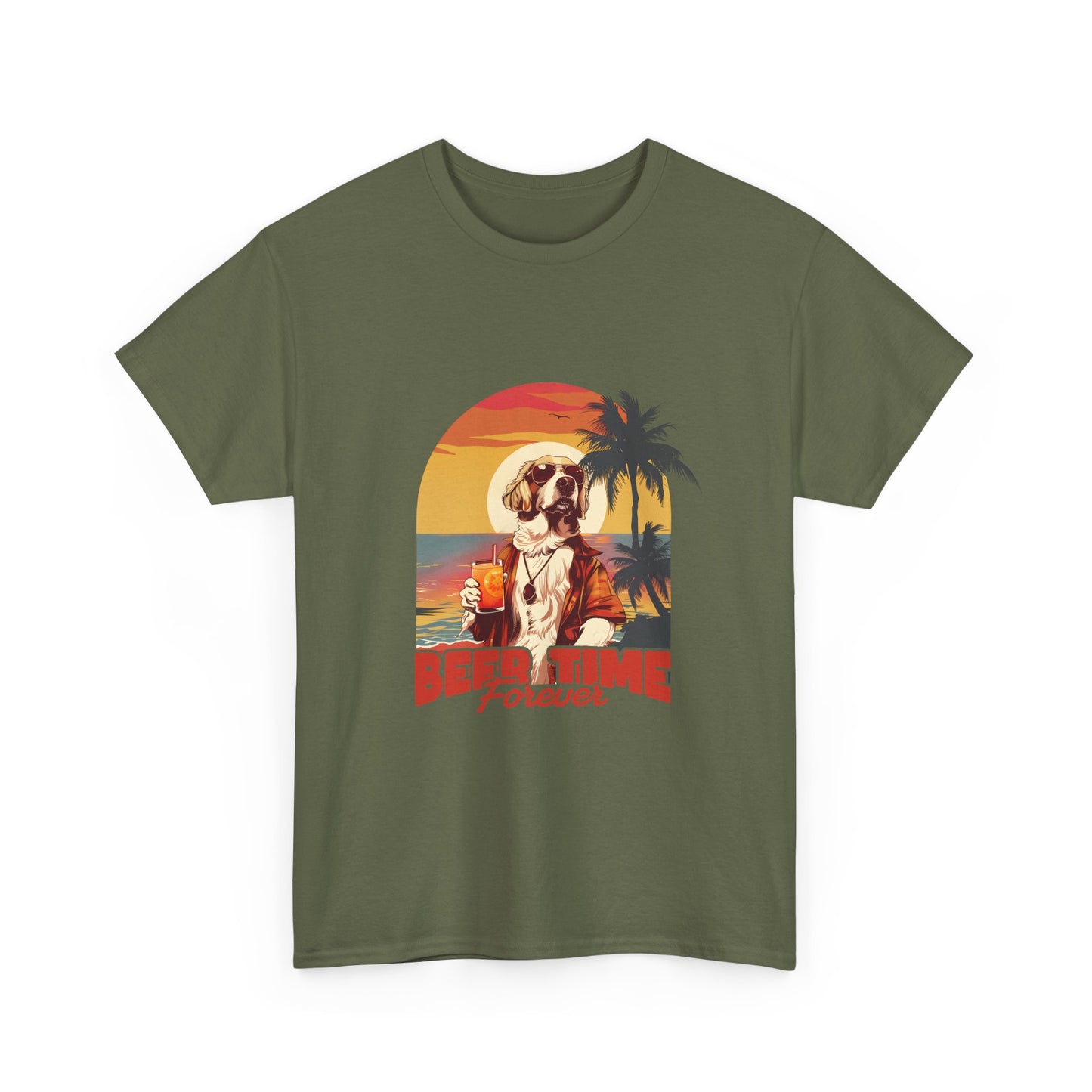 Beer Time Forever T-Shirt — Retro Beach Dog Vacation Tee