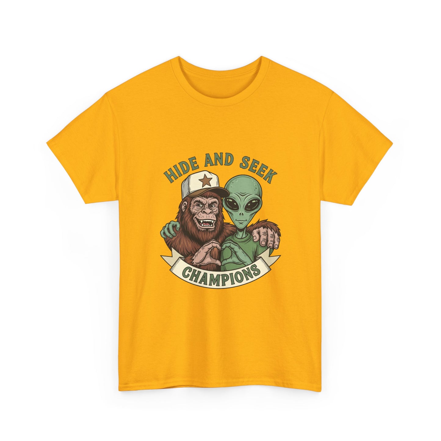 Hide and Seek Champions T-Shirt — Bigfoot & Alien Graphic Tee