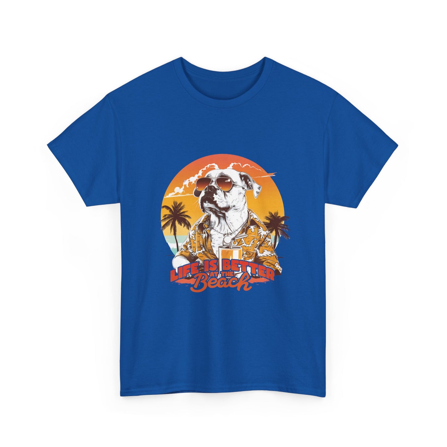 Beach Dog T‑Shirt — "Life Is Better at the Beach" Vintage Sunset Tee