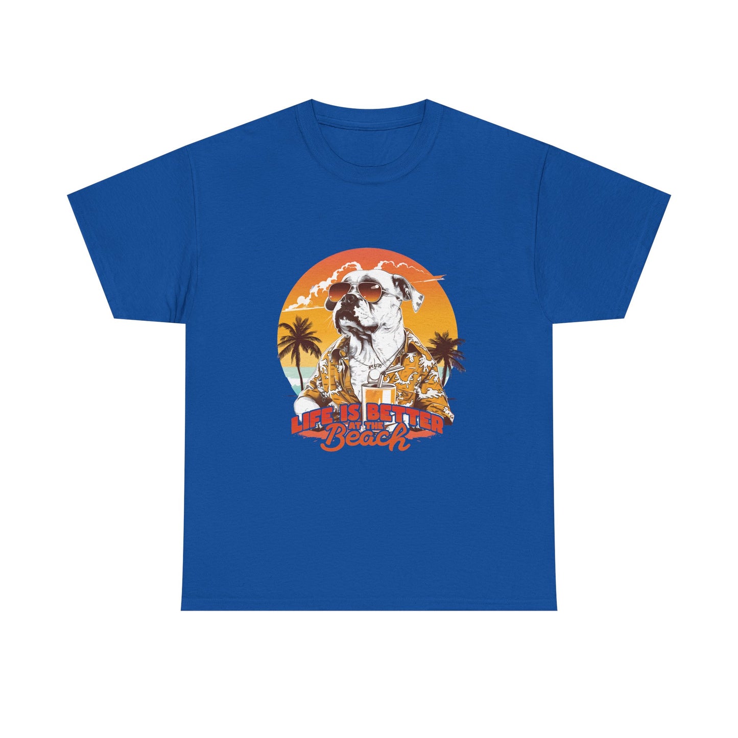 Beach Dog T-Shirt — "Life Is Better at the Beach" Retro Sunset Tee