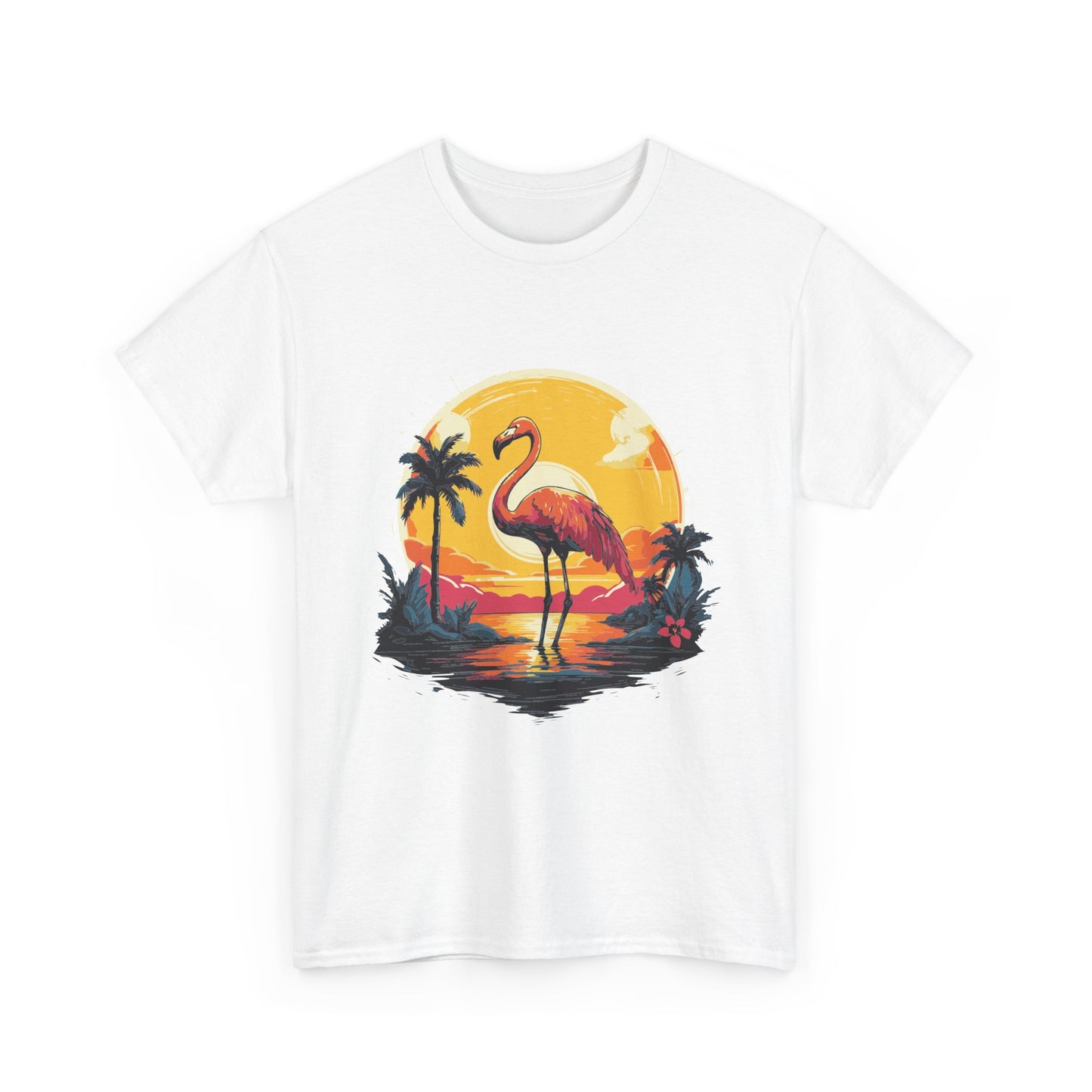 Flamingo Sunset Tee — Tropical Beach Vintage Graphic T-Shirt