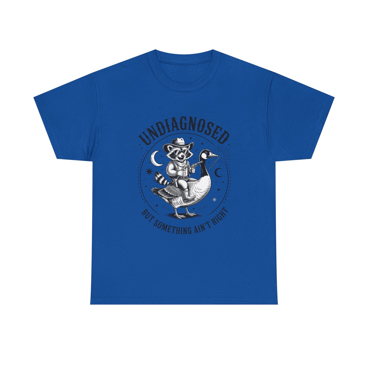 Undiagnosed But Something Ain't Right T-Shirt — Funny Retro Raccoon Riding Goose Tee