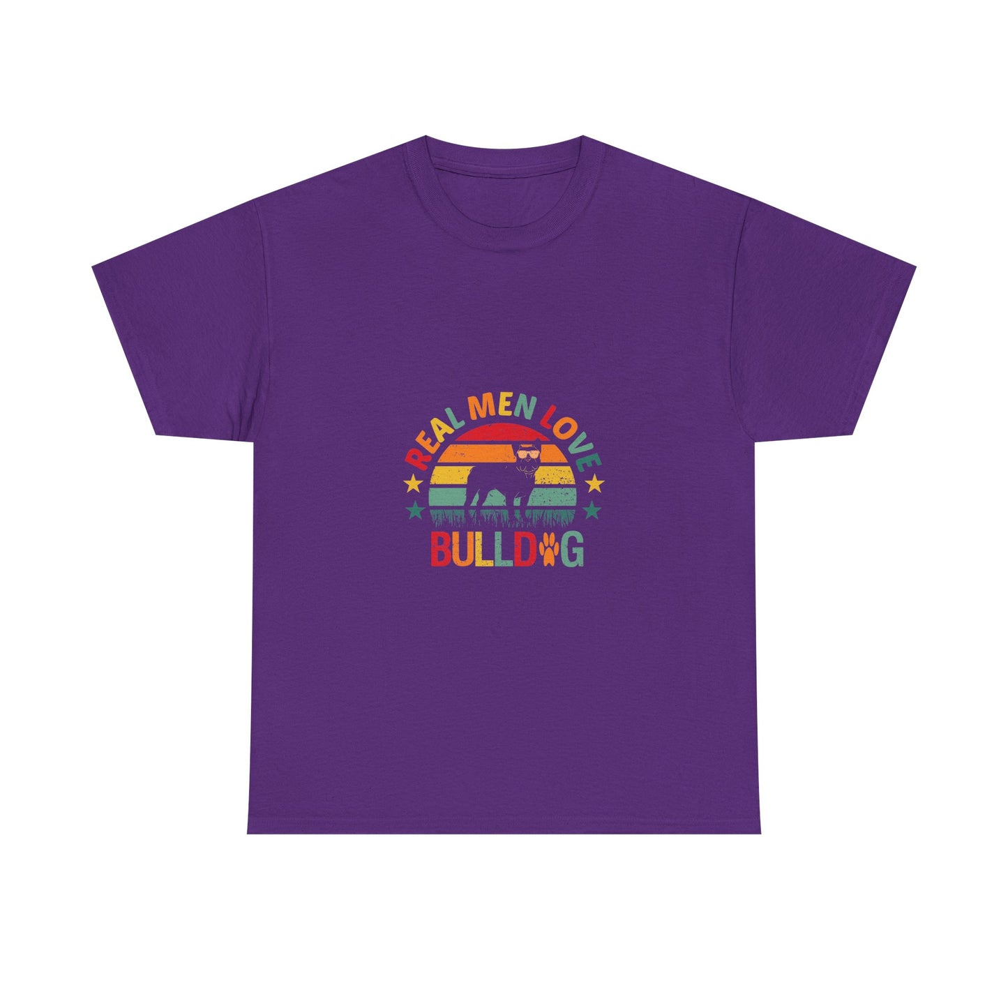 Bulldog T-Shirt — "Real Men Love Bulldog" Retro Rainbow Graphic Tee