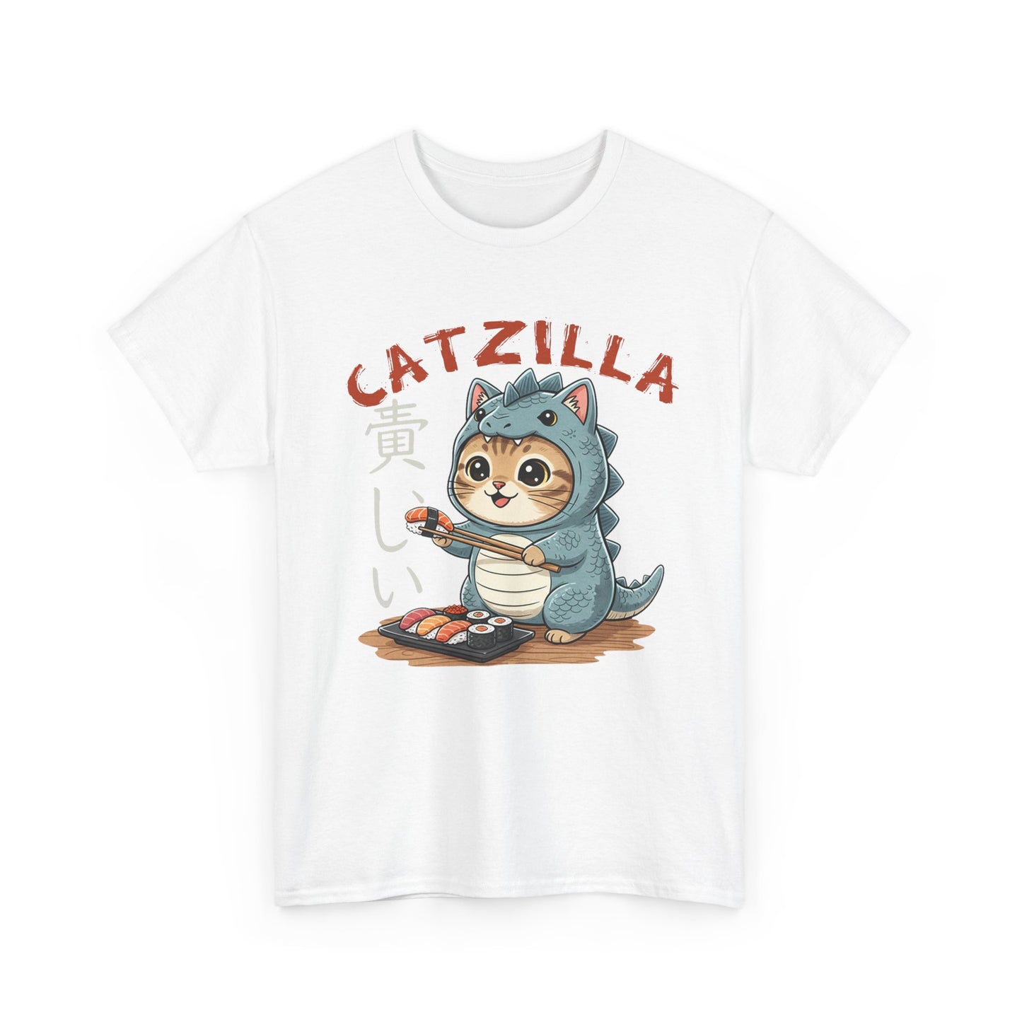 Catzilla T-Shirt — Cute Cat Dinosaur Costume Eating Sushi Graphic Tee