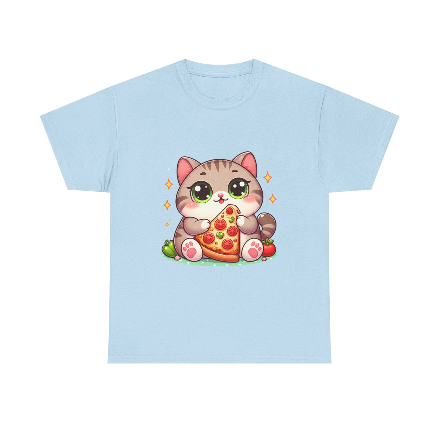 Cute Cat Eating Pizza T-Shirt — Kawaii Cat Pizza Tee