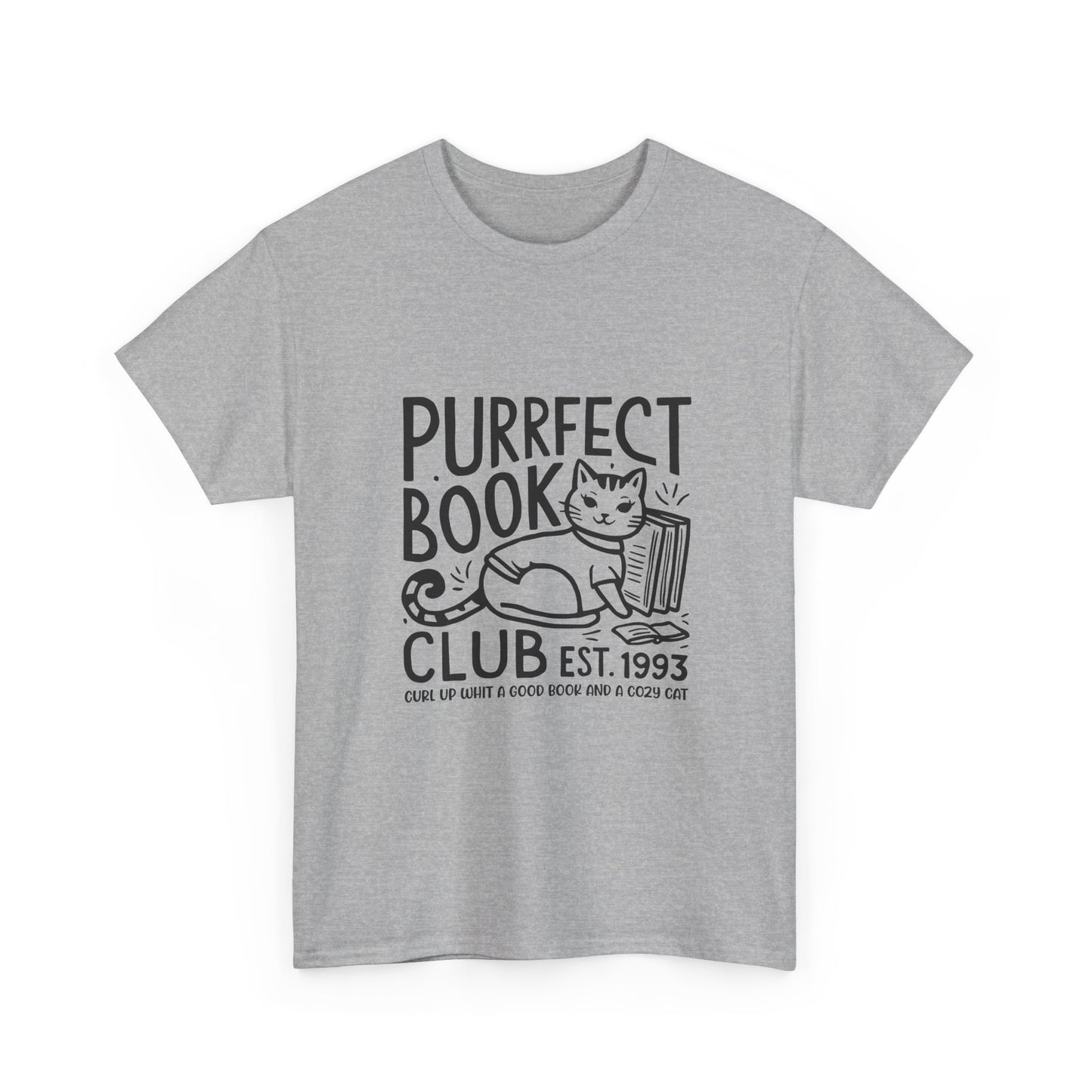 Purrfect Book Club T-Shirt — Cute Cat & Books Graphic Tee for Readers
