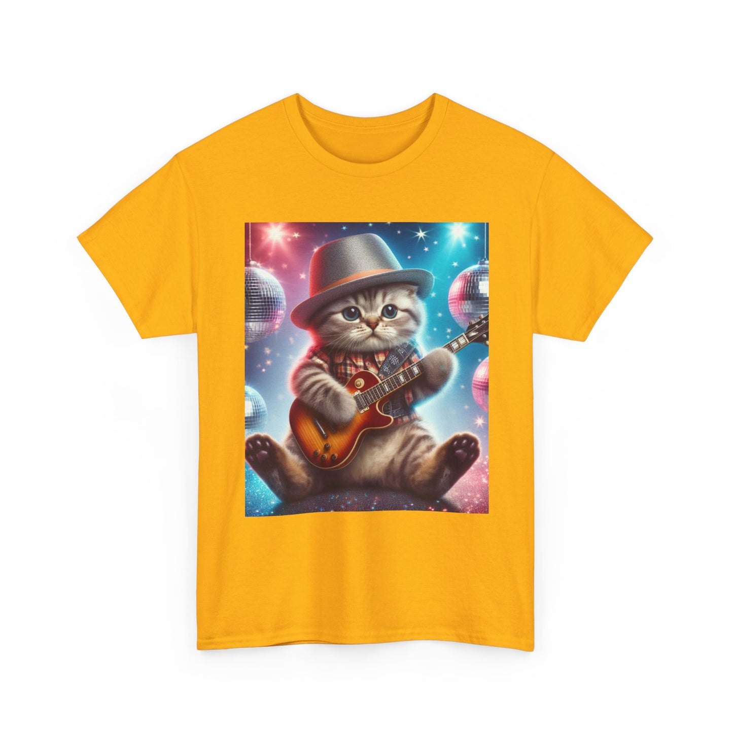 Cat Guitarist T-Shirt — Cute Kitten Playing Electric Guitar Tee