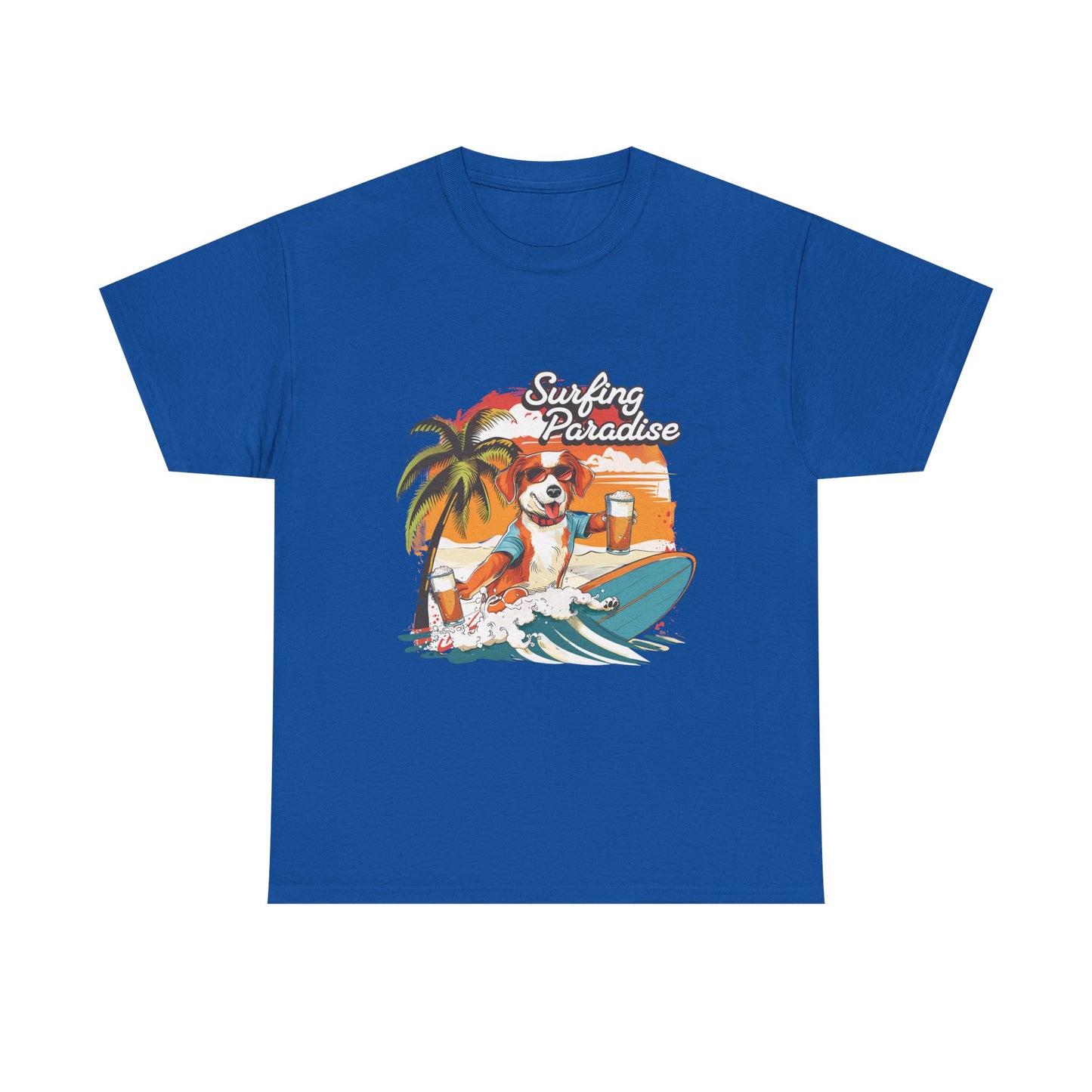 Surfing Paradise Dog T-Shirt – Retro Palm Beach Surf Tee