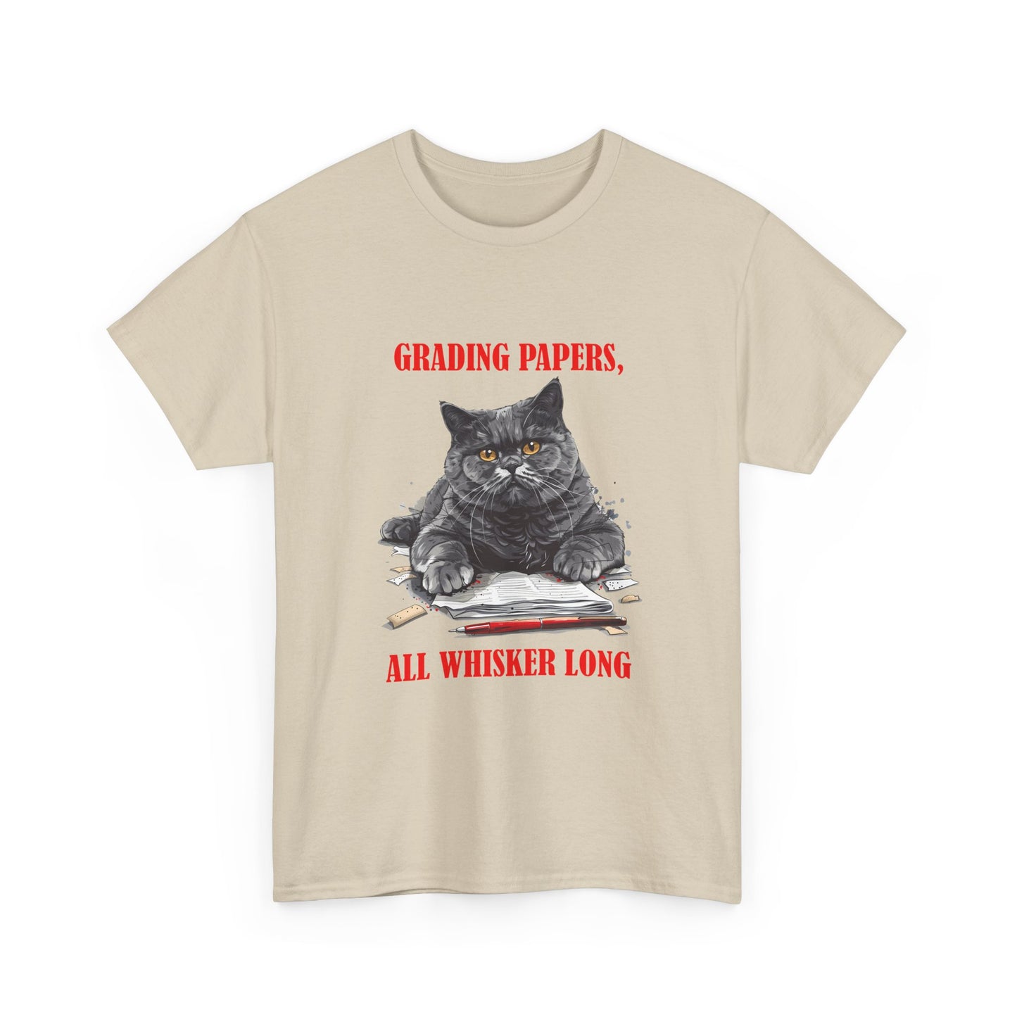 Teacher Cat T-Shirt — "Grading Papers, All Whisker Long" Funny Teacher Gift