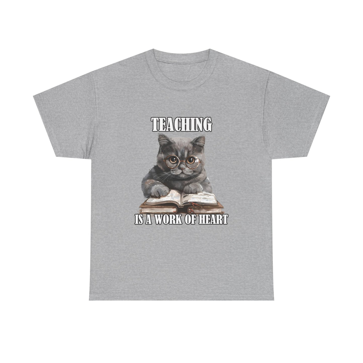 Teacher Cat T-Shirt – "Teaching Is A Work Of Heart" Cute Cat Teacher Tee