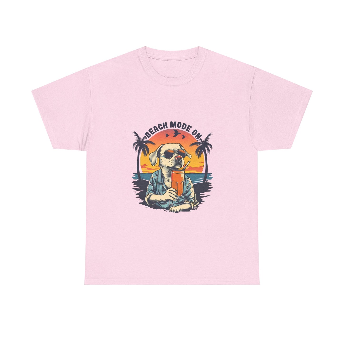 Beach Mode On T-Shirt - Retro Sunglasses Dog Drinking Cocktail, Summer Vacation Tee