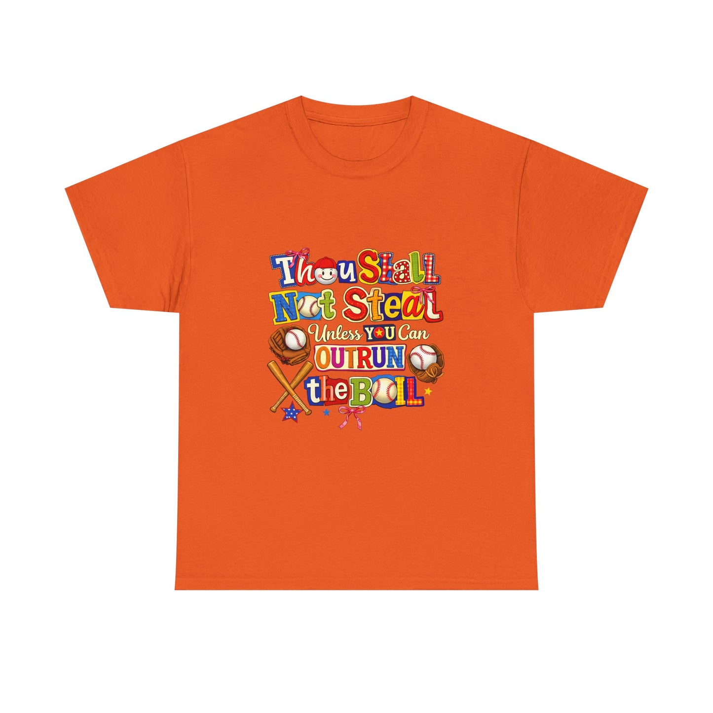 Baseball Mom/Coach T-Shirt – "Thou Shall Not Steal Unless You Can Outrun The Ball" Colorful Sports Tee