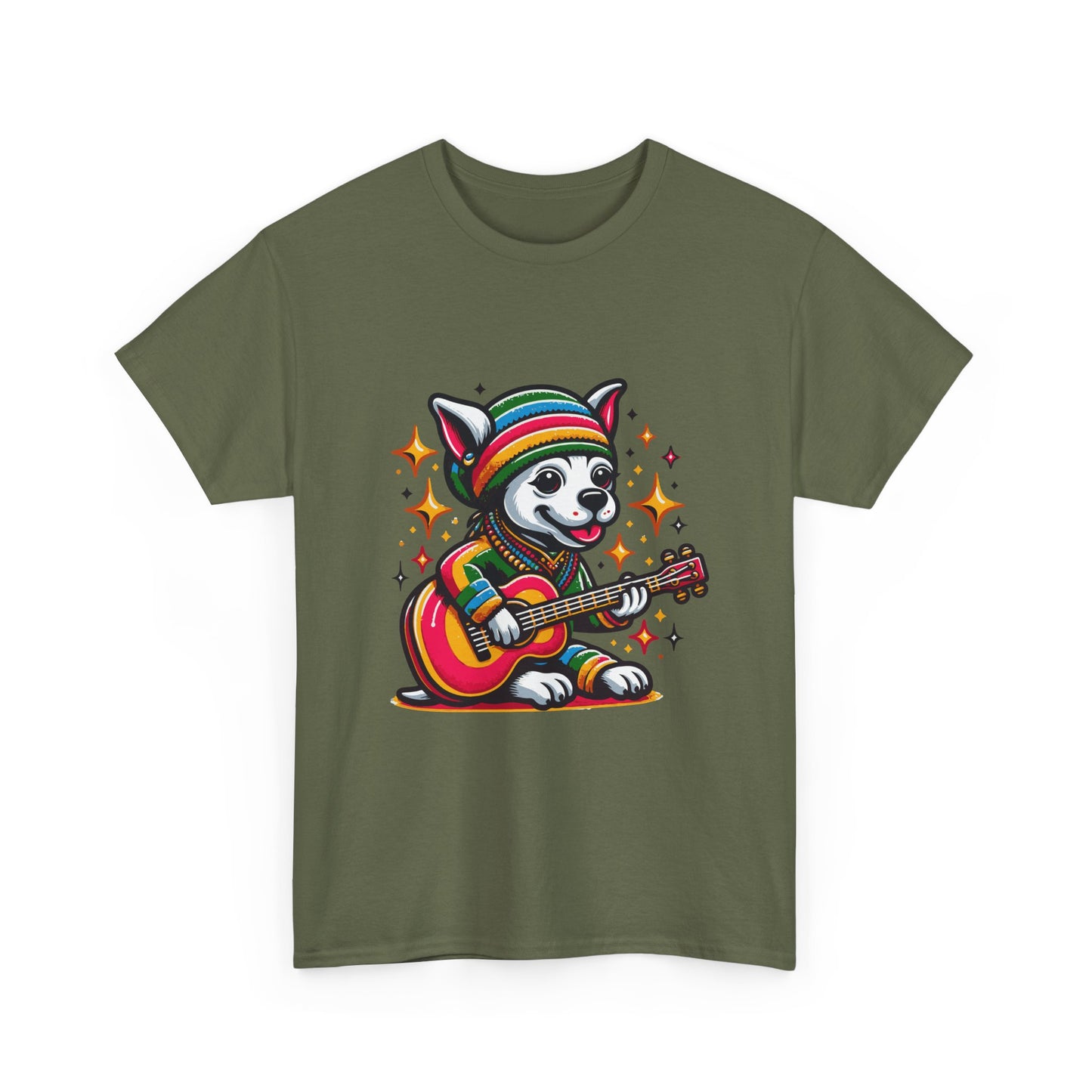Pup Reggae Guitar Tee — Cute Dog Playing Guitar Graphic T-Shirt