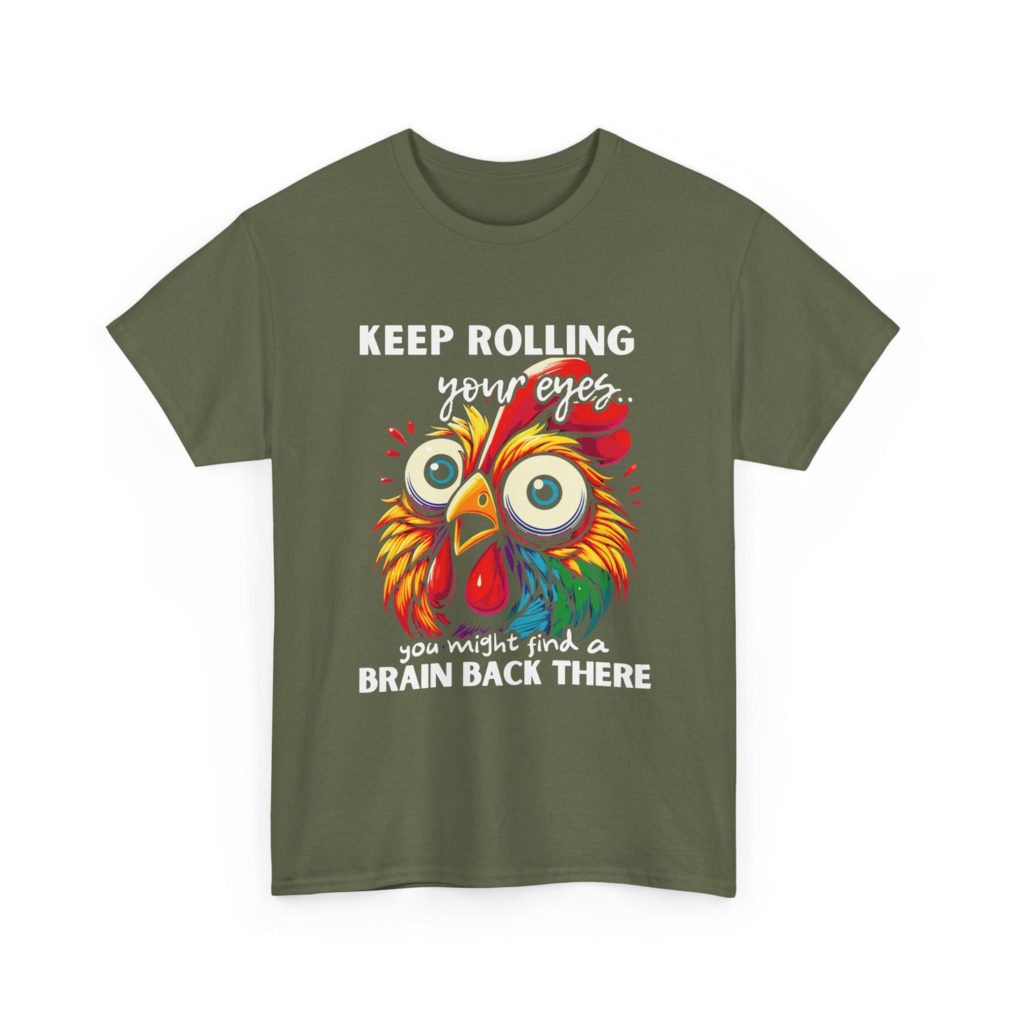 Funny Unisex Heavy Cotton Tee - 'Keep Rolling Your Eyes' Colorful Chicken Design