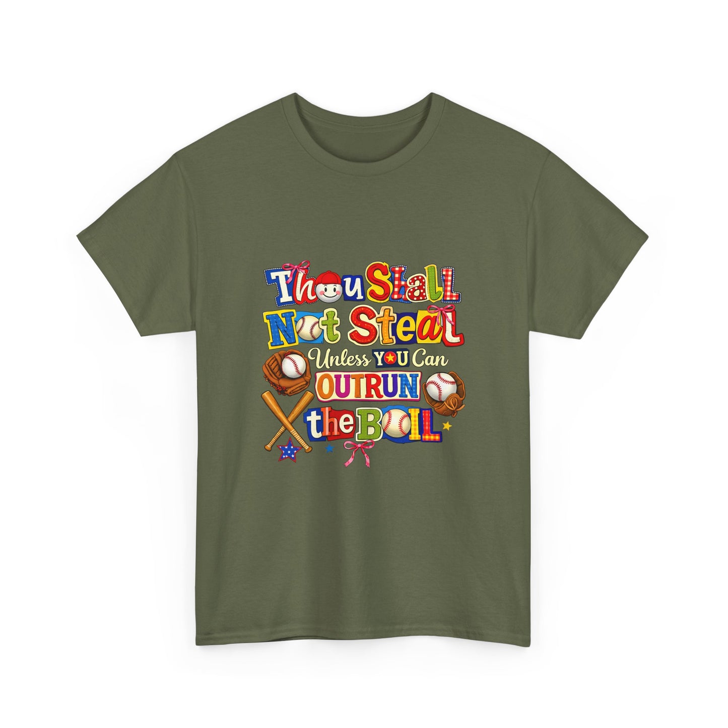 Baseball Mom/Coach T-Shirt – "Thou Shall Not Steal Unless You Can Outrun The Ball" Colorful Sports Tee