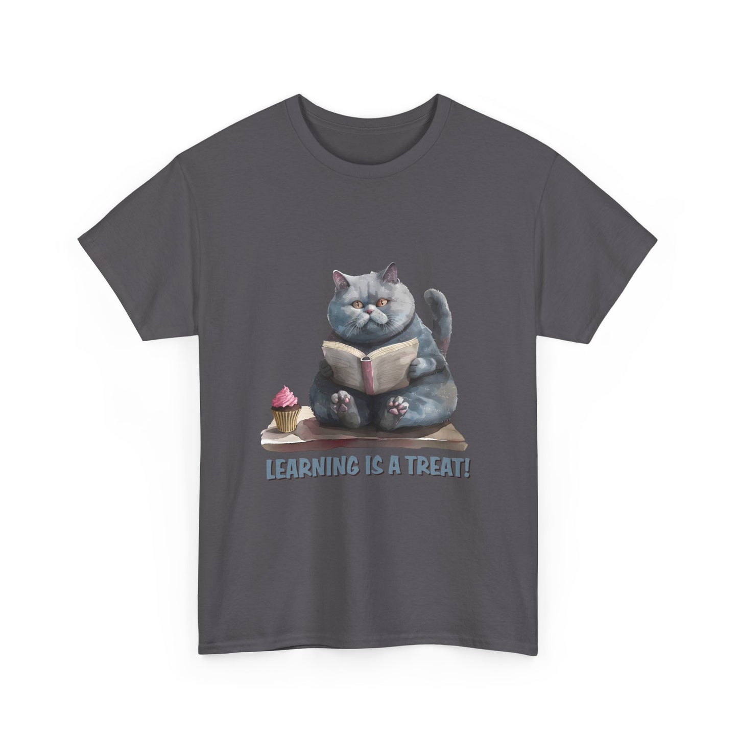Cat Reading T-Shirt — "Learning Is a Treat" Cute Book Lover Tee