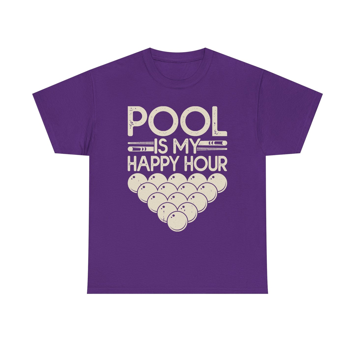 Pool Is My Happy Hour T-Shirt — Billiards Cue & Ball Graphic Tee