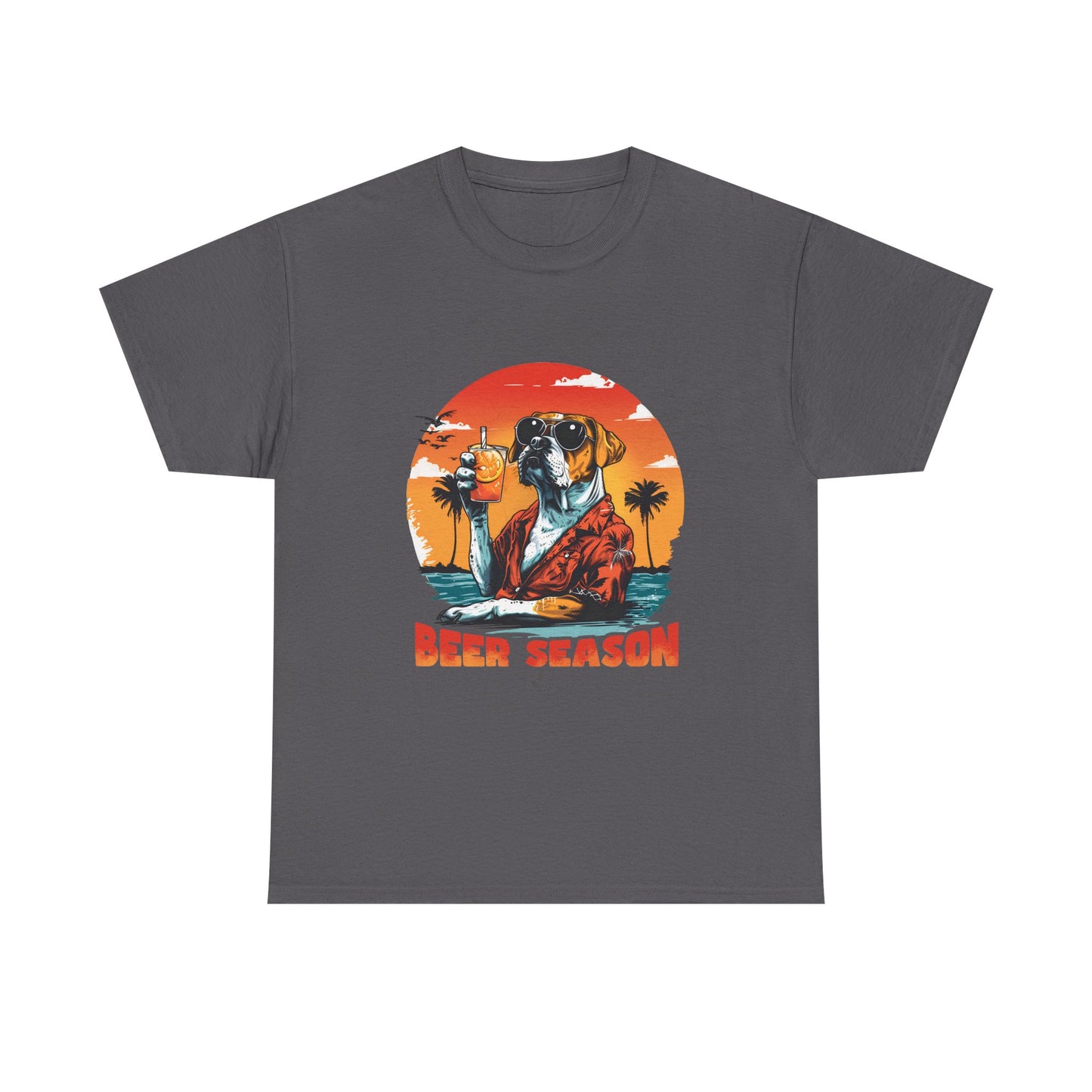 Beer Season T-Shirt — Vintage Sunset Dog Holding Beer