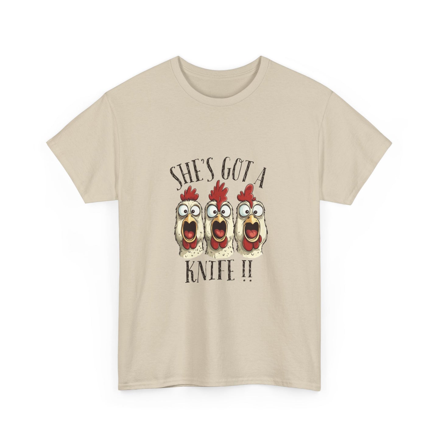 Chicken Choir "She's Got a Knife!!" Tee - Funny Farm Animal Graphic T-Shirt