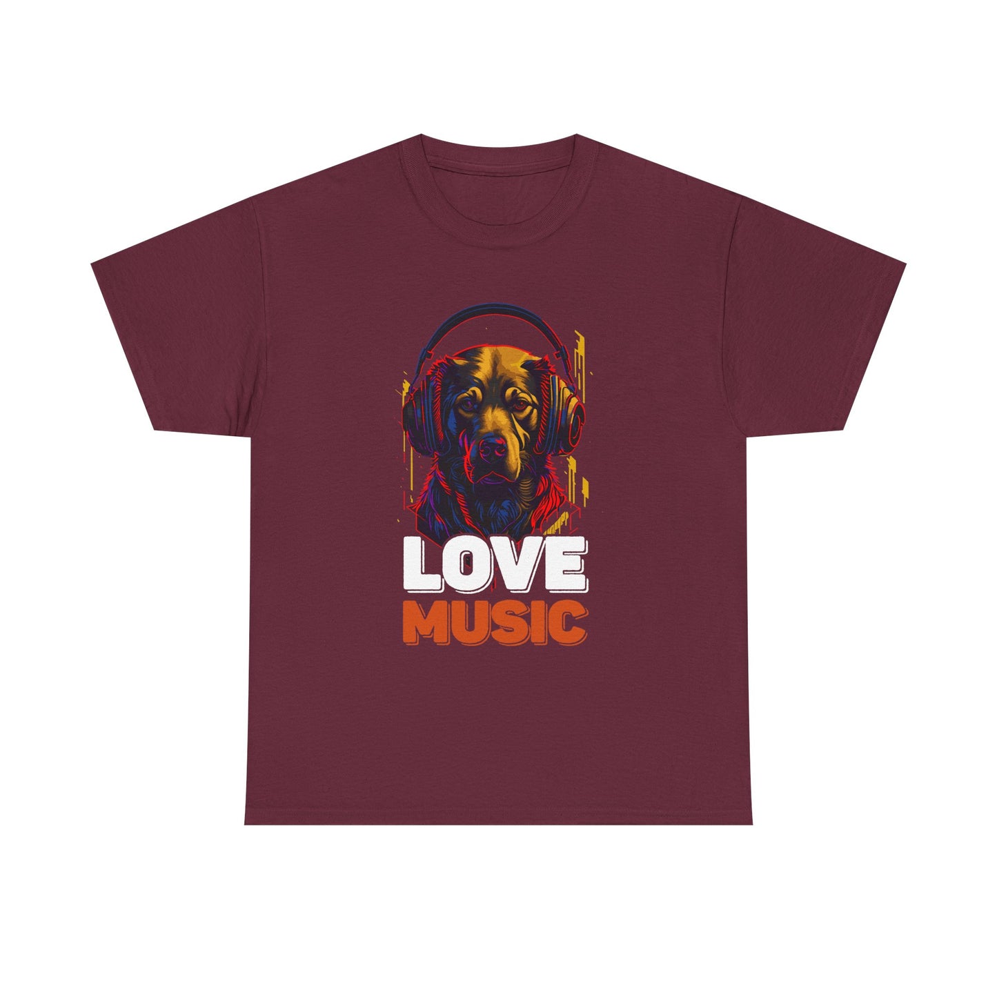 Love Music Dog Tee — Retro Headphones Graphic T-Shirt