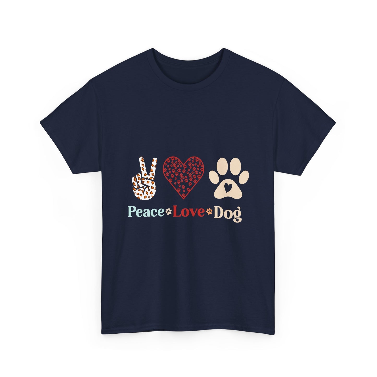 Peace Love Dog T-Shirt - Paw Print & Peace Sign Graphic Tee for Dog Lovers