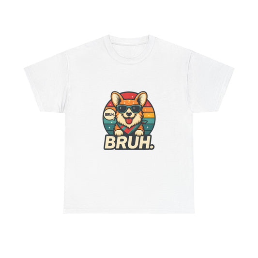 Corgi 'BRUH' Graphic Tee - Retro Sunglasses Dog T-Shirt