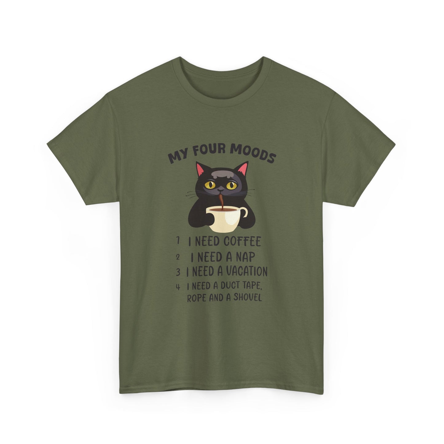 Cat 'My Four Moods' Coffee Tee — Funny Cat Coffee Shirt
