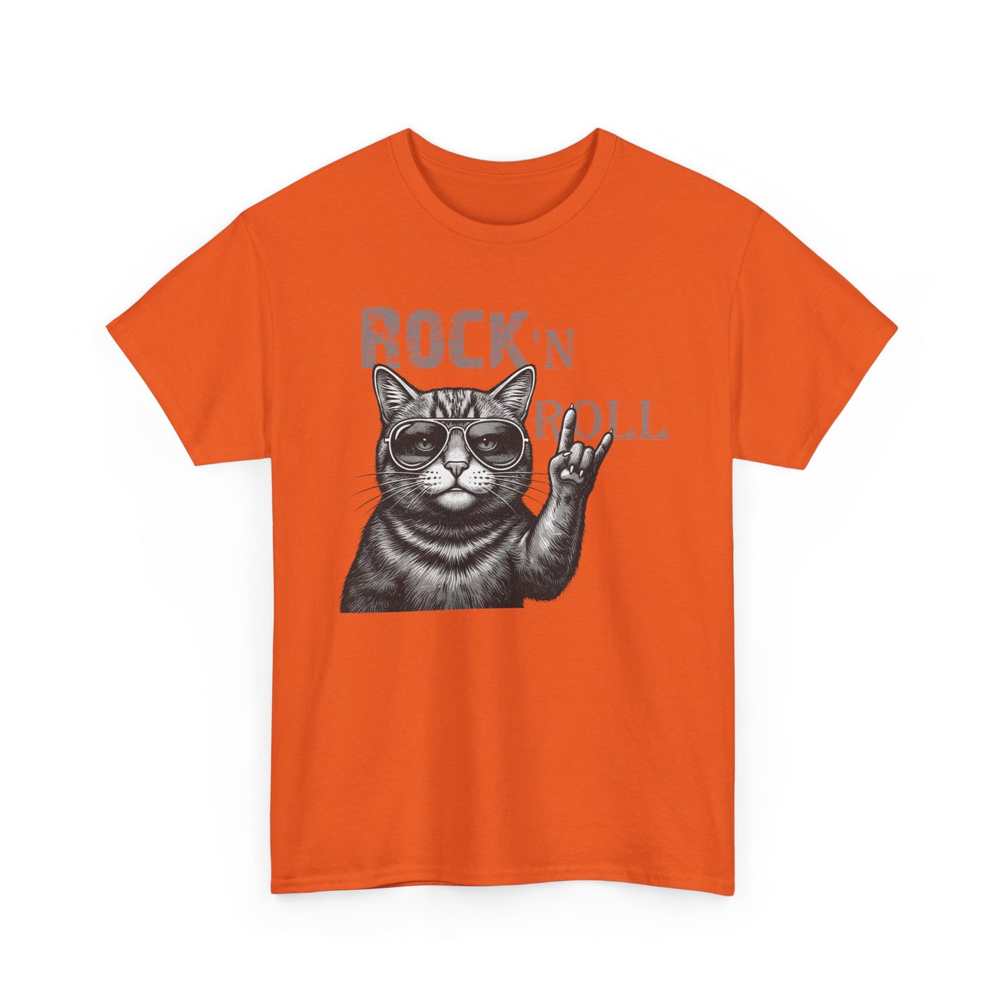 Rock 'N Roll Cat T-Shirt — Retro Cat Making Rock Hand Sign Tee