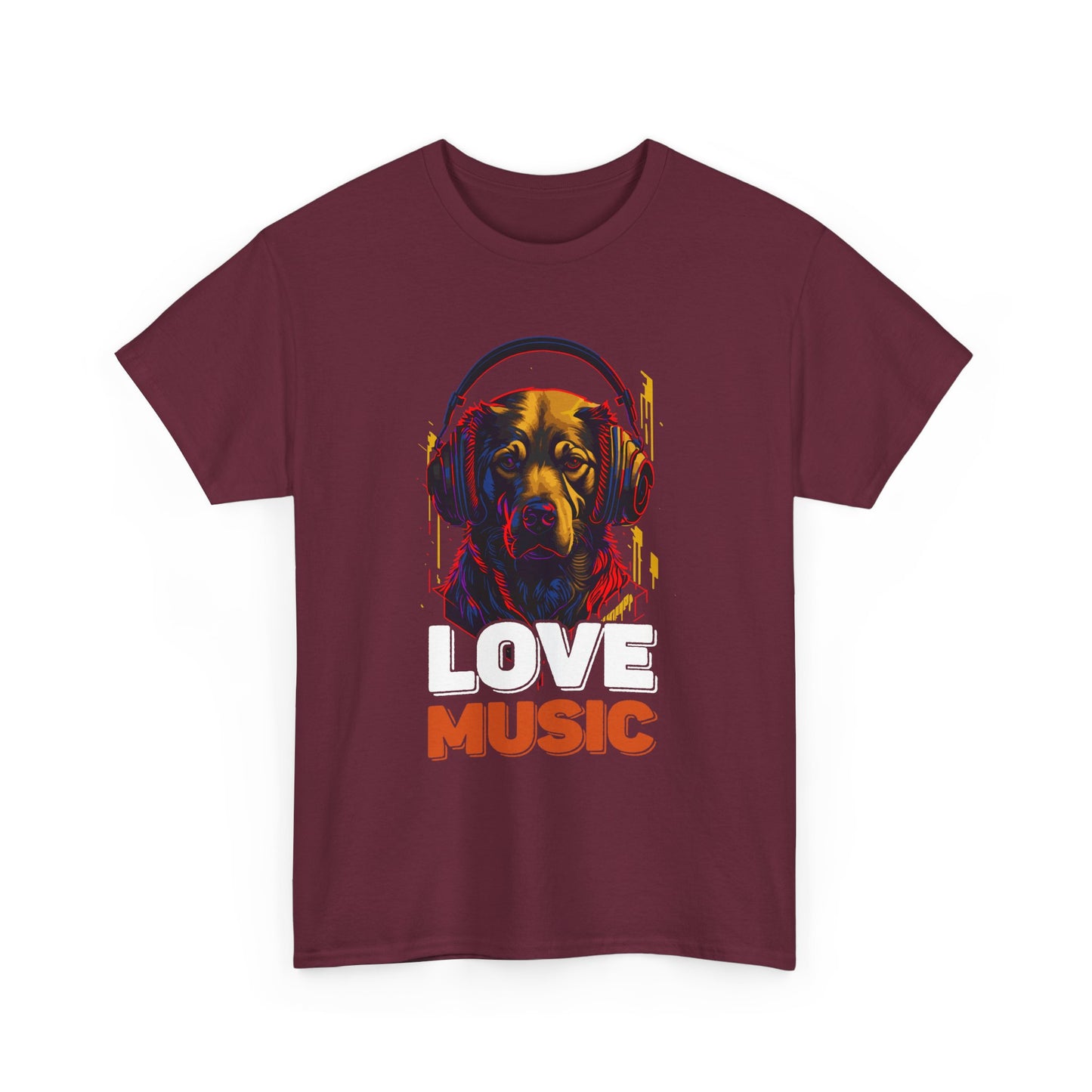 Love Music Dog Tee — Retro Headphones Graphic T-Shirt