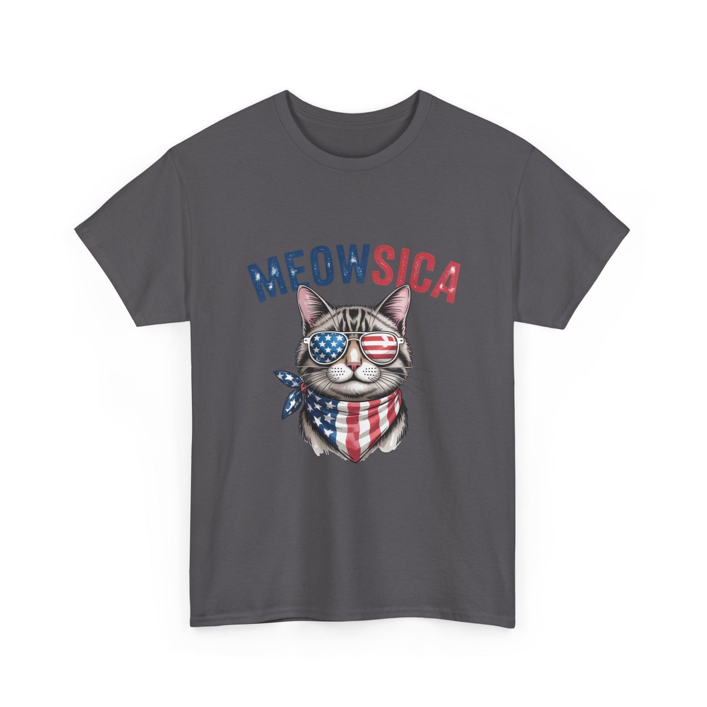 Meowsica Cat T‑Shirt — Patriotic American Flag Kitty Tee