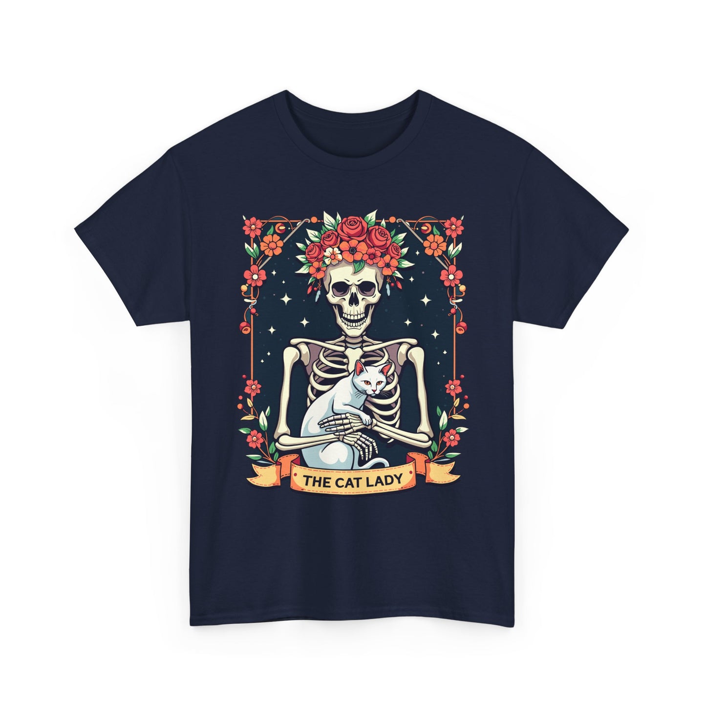 Cat Lady Skeleton T-Shirt — Floral Day of the Dead Cat Tee