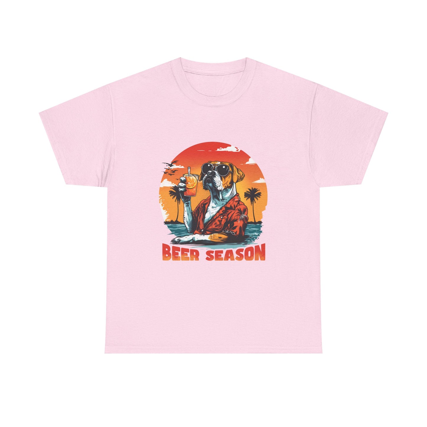 Beer Season T-Shirt — Vintage Sunset Dog Holding Beer
