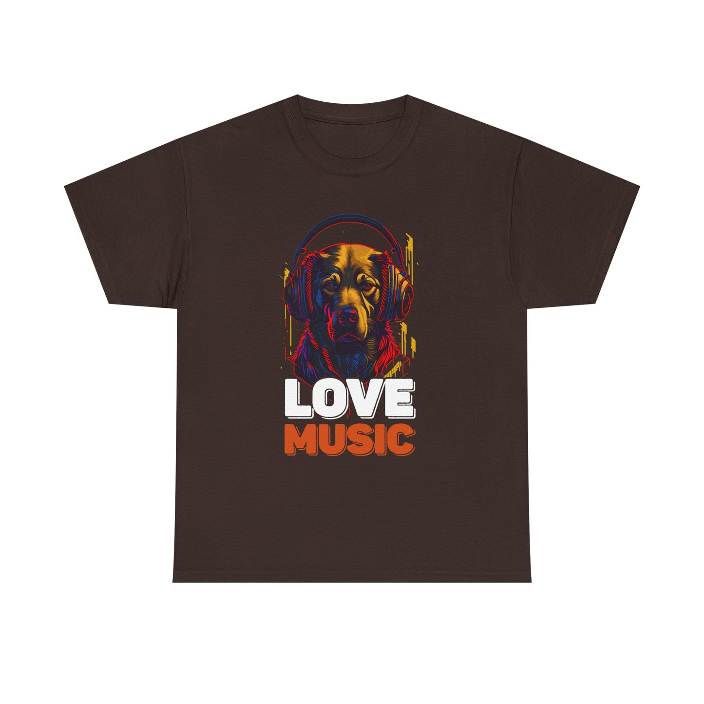 Love Music Dog Tee — Retro Headphones Graphic T-Shirt
