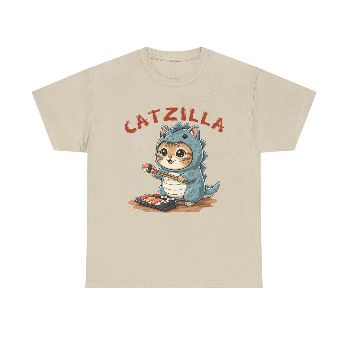 Catzilla T-Shirt — Cute Cat Dinosaur Costume Eating Sushi Graphic Tee