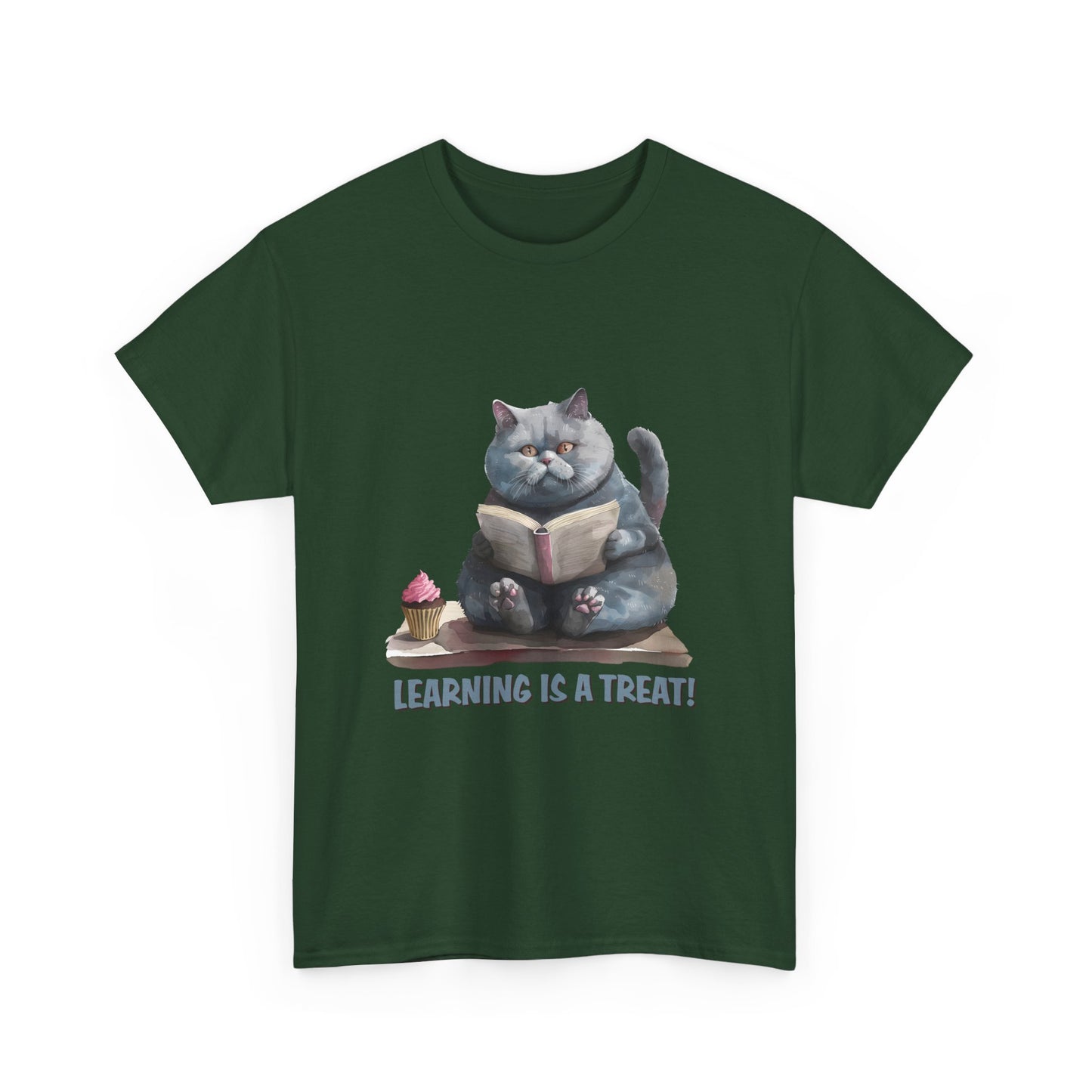 Cat Reading T-Shirt — "Learning Is a Treat" Cute Book Lover Tee