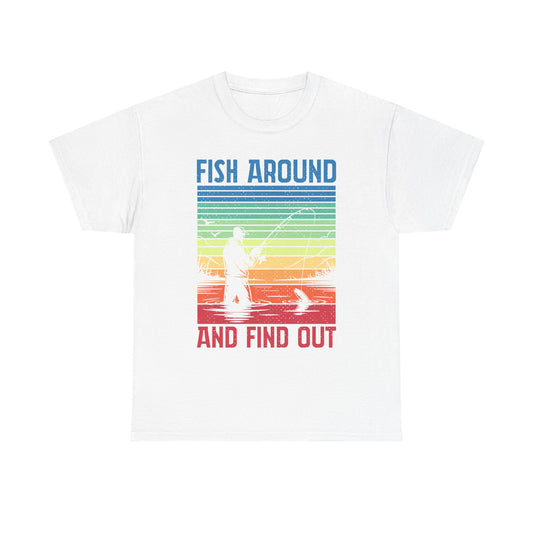 Fishing T-Shirt - "Fish Around and Find Out" Retro Sunset Angler Tee