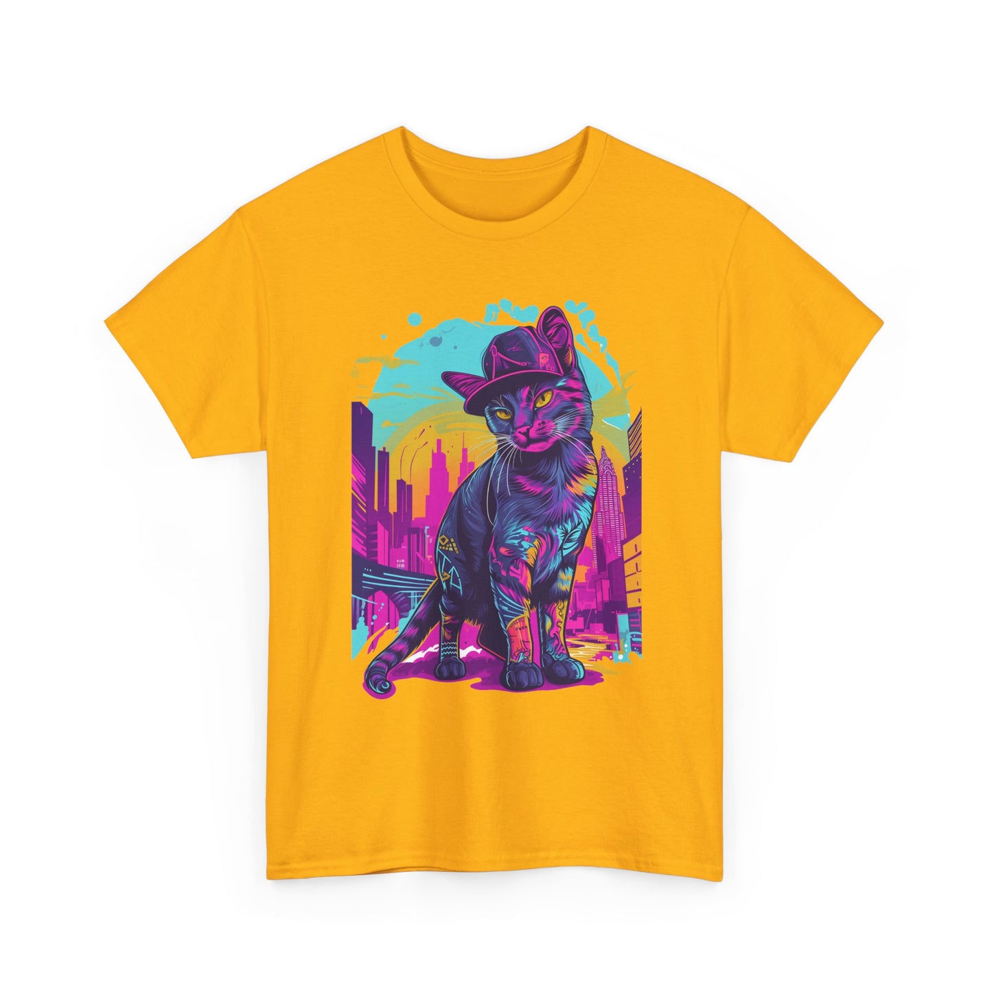 Neon City Cat Tee — Retro Vaporwave Cat T-Shirt