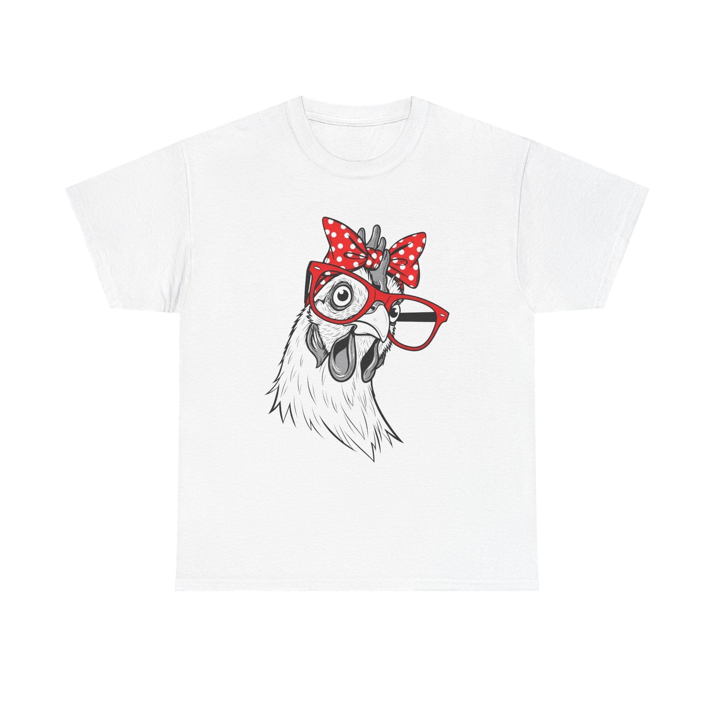 Chicken with Polka Dot Bow Tee - Cute Retro Hen Graphic T-Shirt