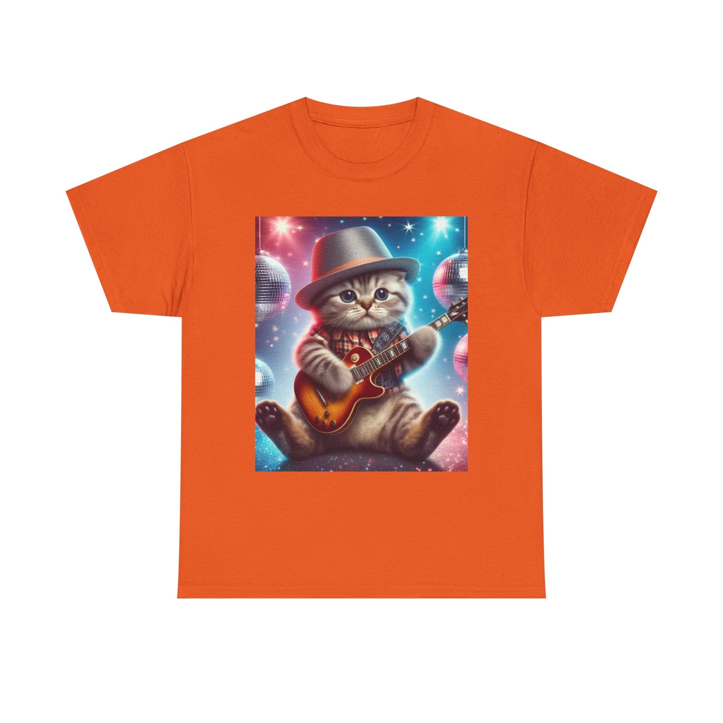 Cat Guitarist T-Shirt — Cute Kitten Playing Electric Guitar Tee