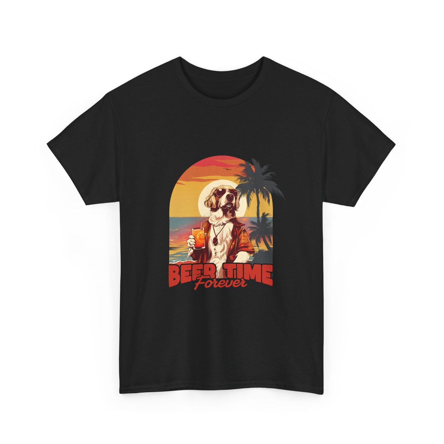 Beer Time Forever T-Shirt — Retro Beach Dog Vacation Tee