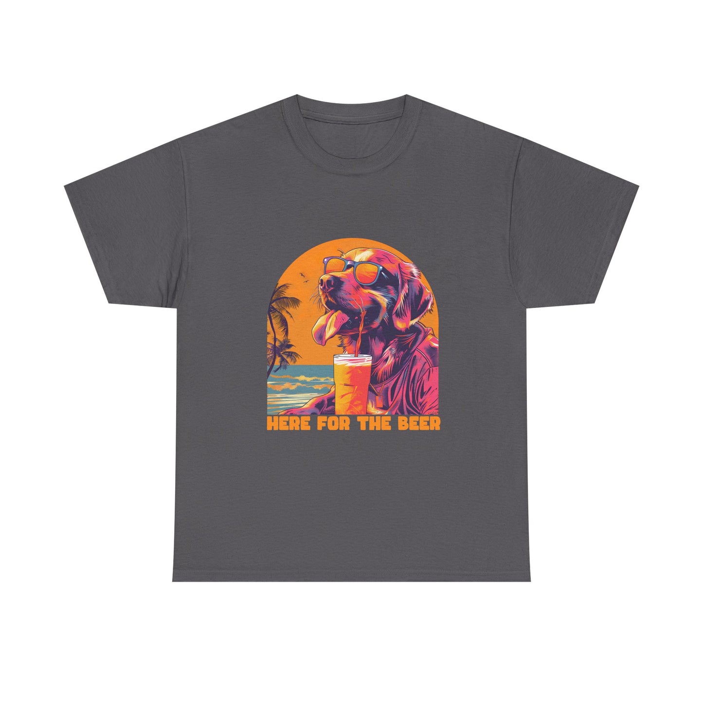 T-Shirt — 'Here For The Beer' Flamingo Beach Graphic Tee