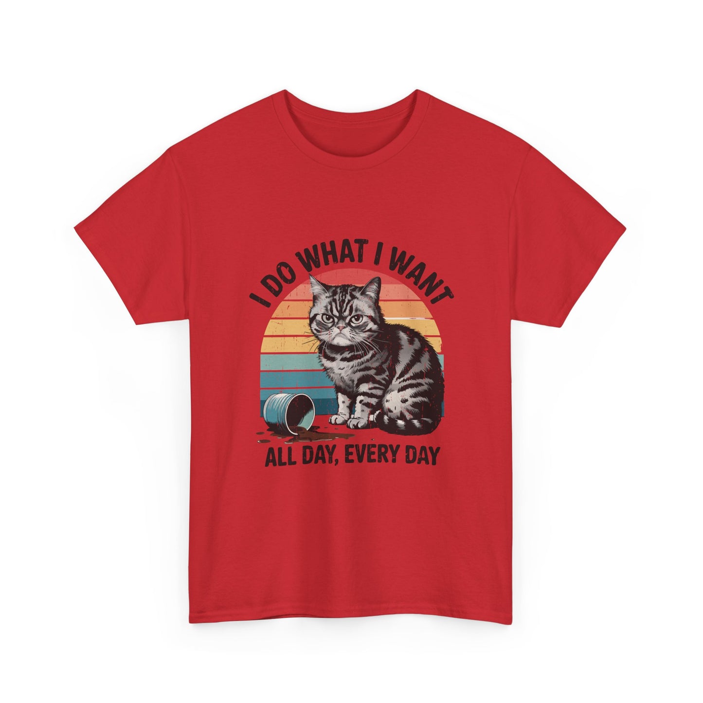 Cat Graphic Tee — "I Do What I Want All Day, Every Day" Vintage Sunset T-Shirt